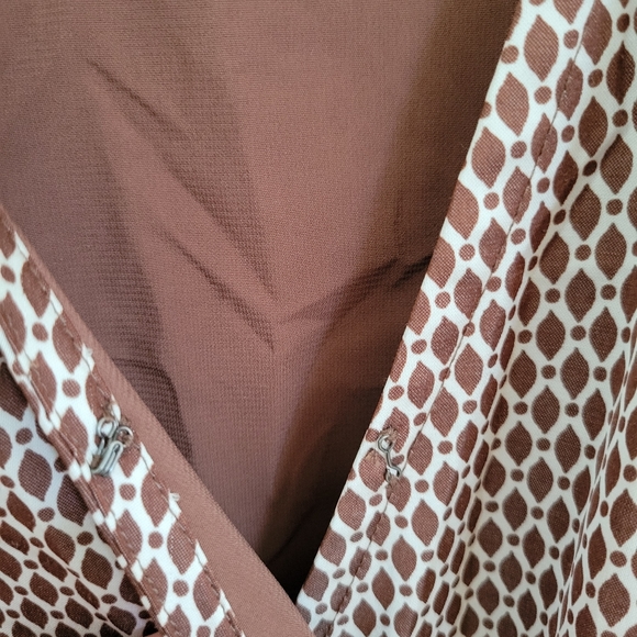 Abercrombie M Tall Mini Wrap Dress Brown Geometric Pattern Puff Long Sleeve - Picture 5 of 10